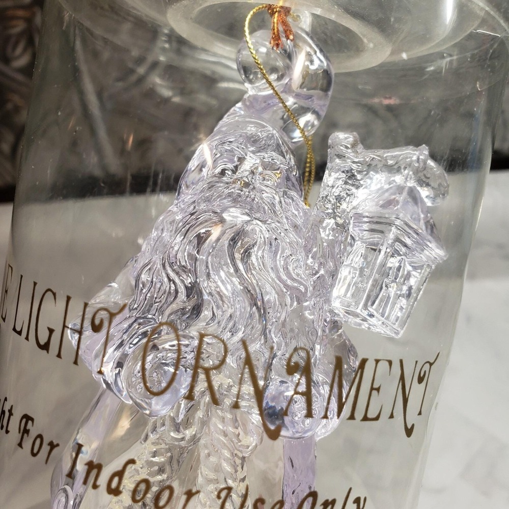 Vintage SANTA‎ CLAUS Light Up Ornament Clear 5" Christmas House Plug In - New